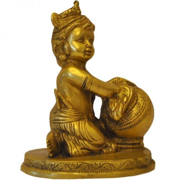 Baby Lord Krishna Eating Butter Brass Statue - Divineshop