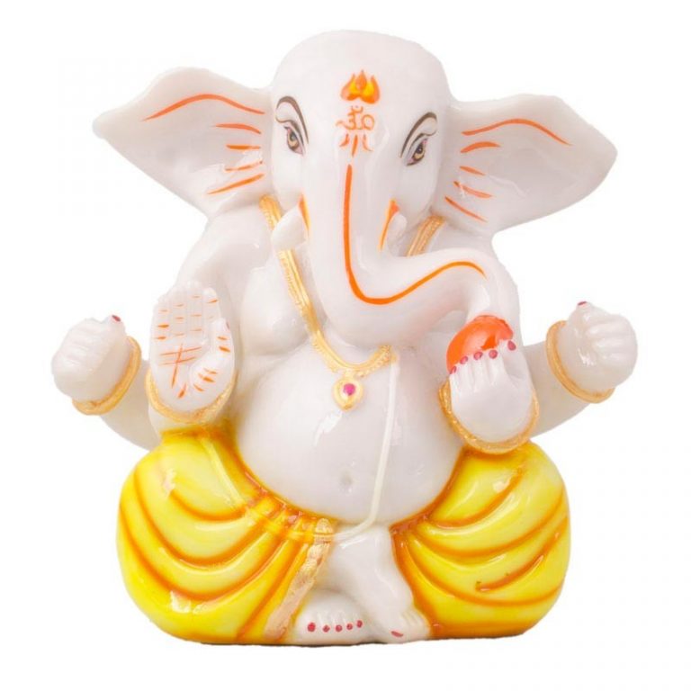 Lord Ganesha Holding a Modak Wearing a Yellow Dhoti - Divineshop